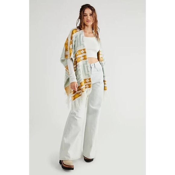 FREE PEOPLE Women's Diamondback Cozy Kimono In Ivory Boho Aztec Print One Size - Picture 1 of 7